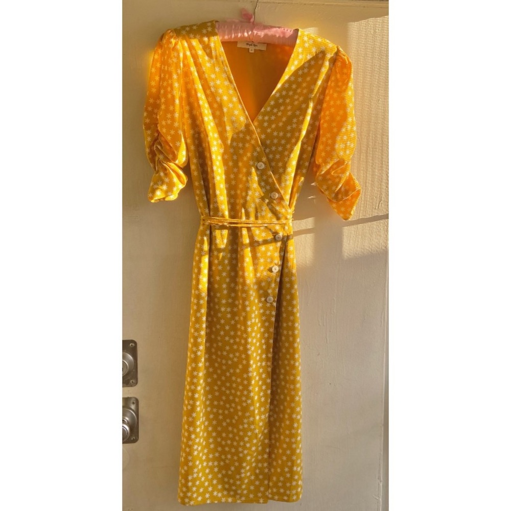 Lemon Yellow Floral Wrap Dress